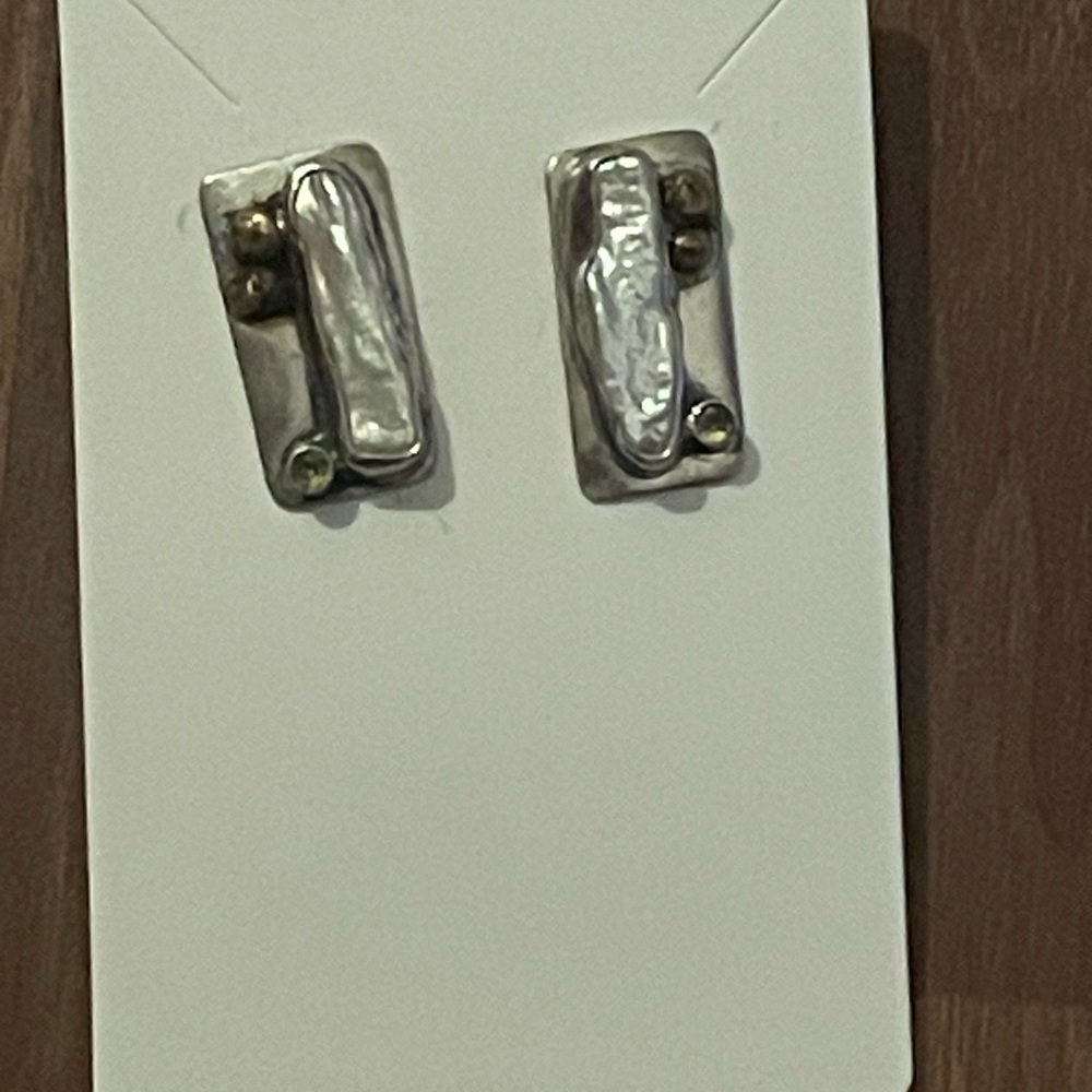 Sterling And Pearl Rectangular Earrings - image 4